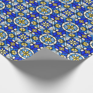 Glas-in-loodstijl Schakeringen van Blauw en Geel Cadeaupapier