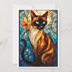 Glas-in-loodstijl Schattige Kat met Blauwe Ogen Kaart