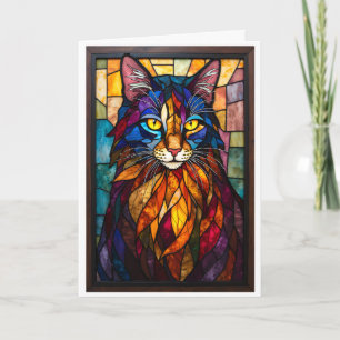 Glas-in-loodstijl Schattige Kat met Gele Ogen Kaart