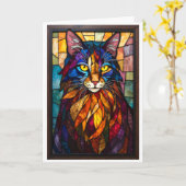 Glas-in-loodstijl Schattige Kat met Gele Ogen Kaart (Gele Bloem)