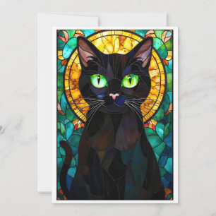 Glas-in-loodstijl Schattige Zwarte Kat Groene Ogen Kaart