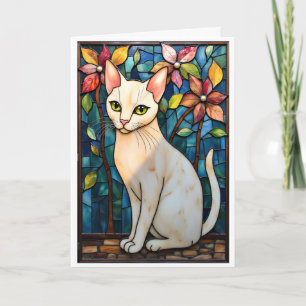 Glas-in-loodstijl Witte Kat met Bloemen Kaart