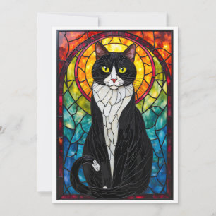 Glas-in-loodstijl Zwart-Witte Tuxedo Kat Plat Kaart
