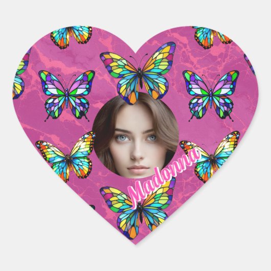 Glas-in-loodvlinder Hart Sticker (Voorkant)