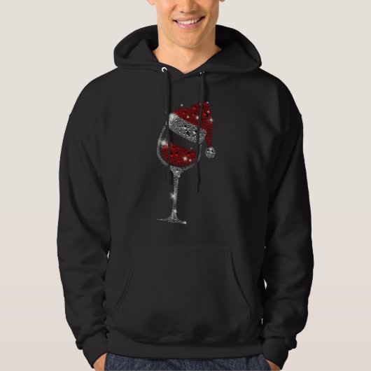 Glas kerstkerstmis met rode wijn voor mannen hoodie (Voorkant)