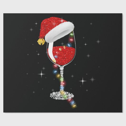 Glas kerstwijn met rode wijn cadeaupapier (Vlak)