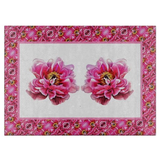 Glas Keuken Snijplank Pinksterpioen (Voorkant)