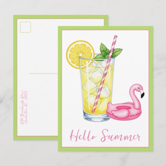 Glas limonade met flamingo briefkaart (Voorkant / Achterkant)