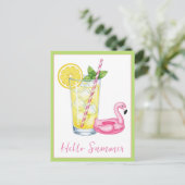 Glas limonade met flamingo briefkaart (Staand voorkant)