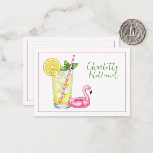 Glas Limonade Met Flamingo Notitiekaartje (Voorkant / Achterkant in situ)