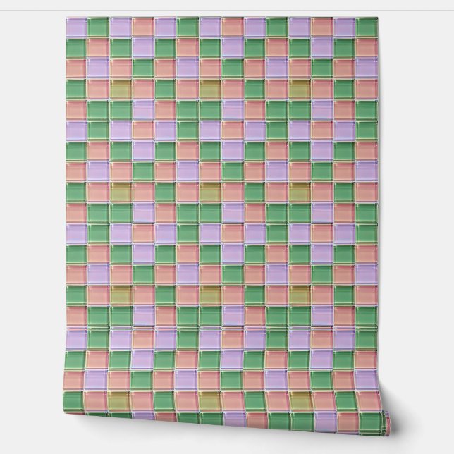 Glas look afgedrukt Spa stijl pastel tegel Behang (Afrollen)