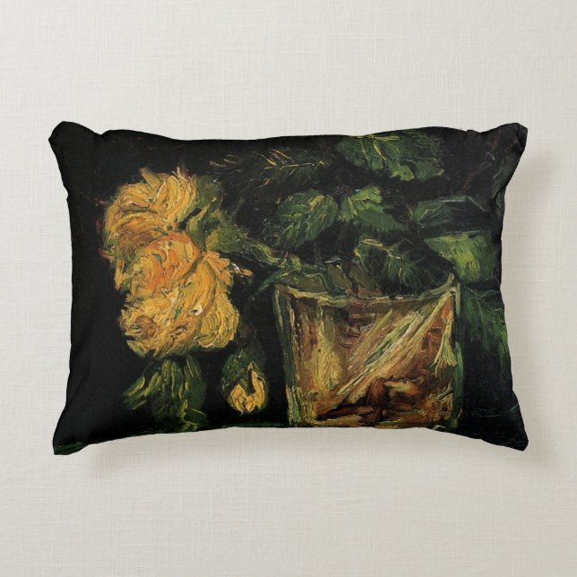Glas met rozen van Vincent van Gogh Decoratief Kussen (Voorkant)