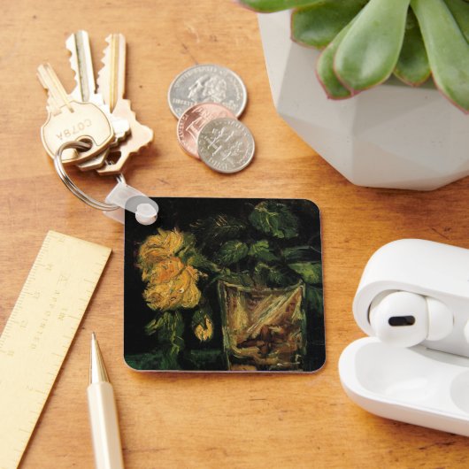 Glas met rozen van Vincent van Gogh Sleutelhanger (Bureau)