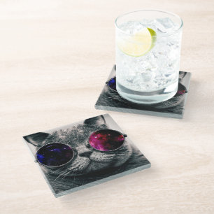 Glas Onderzetter - Coole Kat