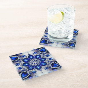 Glas onderzetter met blauw-witte kleuren