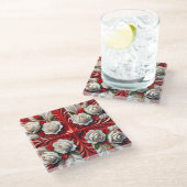 Glas onderzetter met Engels Rozen Design (Schuin)