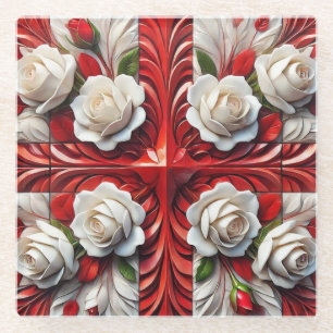 Glas onderzetter met Engels Rozen Design Glazen Onderzetter