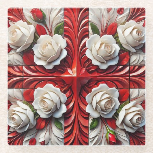 Glas onderzetter met Engels Rozen Design Glazen Onderzetter (Voorkant)