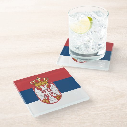 Glas onderzetter met vlag van Servië (Schuin)