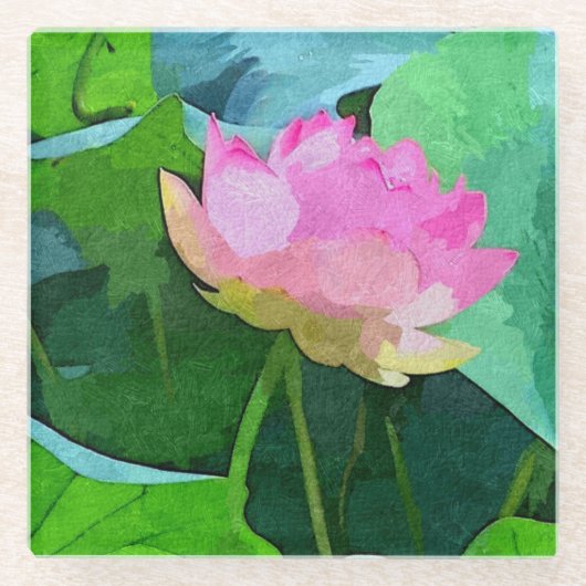 Glas Onderzetter Roze Lotus Abstract (Voorkant)