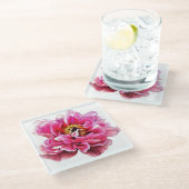 Glas Onderzetter Roze Pioen (Schuin)