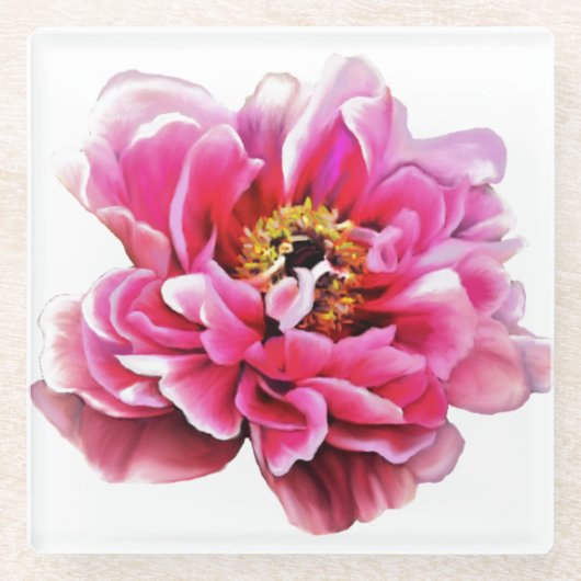 Glas Onderzetter Roze Pioen (Voorkant)