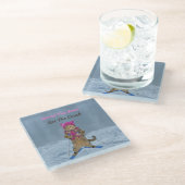 Glas Onderzetter, Shred de Gnar Ski Cat Glazen Onderzetter (Schuin)