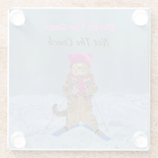 Glas Onderzetter, Shred de Gnar Ski Cat Glazen Onderzetter (Achterkant)