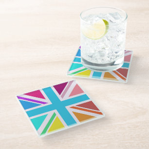 Glas Onderzetters - Multi Kleurige Union Jack Vlag