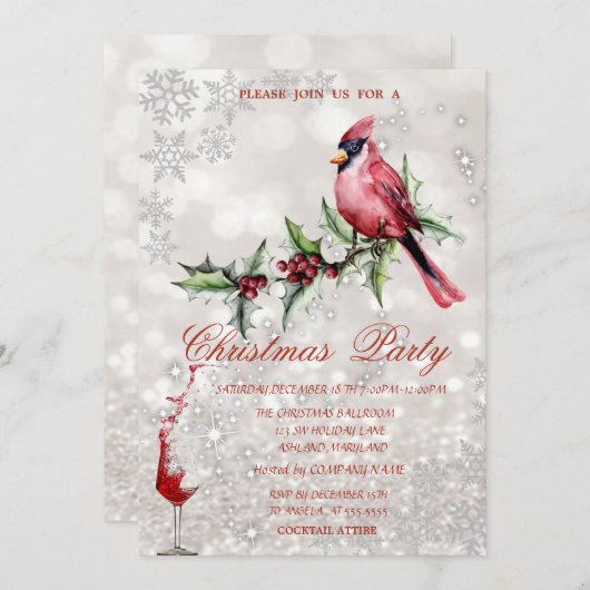 Glas Rode Kardinaal Holly Berry Bokeh Kerstmis Kaart (Voorkant / Achterkant)