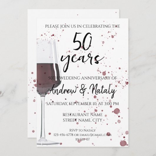 Glas rode wijn aquarel op wit kaart (Voorkant / Achterkant)