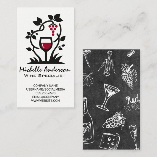 Glas rode wijn | Druiven Visitekaartje (Voorkant / Achterkant)