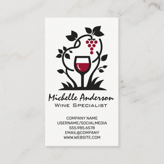 Glas rode wijn | Druiven Visitekaartje (Voorkant)