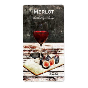 Glas rode wijn met vijgen wijn fles etiket