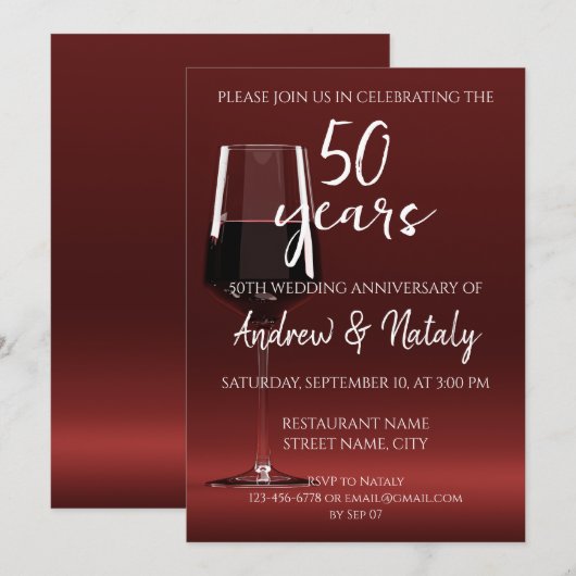 Glas rode wijn op rode verjaardag kaart (Voorkant / Achterkant)