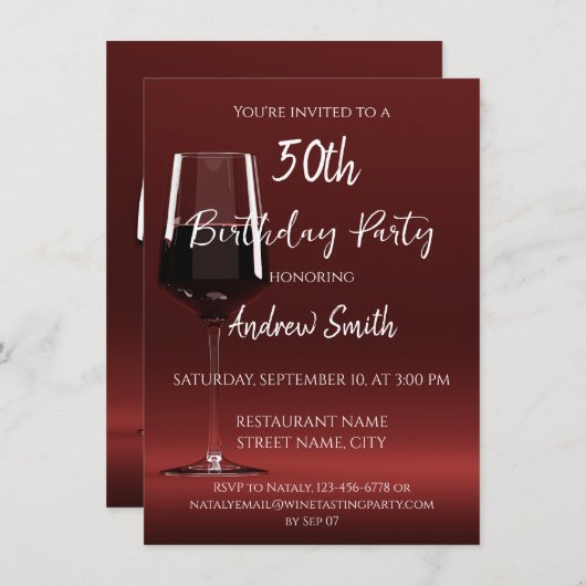 Glas rode wijn op rood kaart (Voorkant / Achterkant)