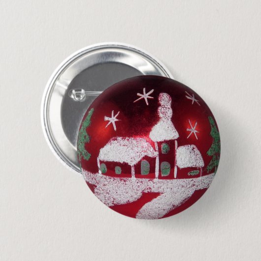  Glas Rood Kerstversiering Sneeuwhuis Ronde Button 5,7 Cm (Voorkant /achterkant)