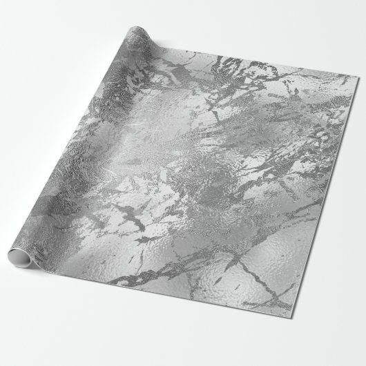 Glas Silver Marble Shiny Metallic Strokes Cadeaupapier (Uitgerold)