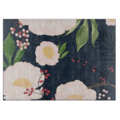 Glas Snijden Witte Bloemen op Donkerblauw Snijplank (Voorkant)