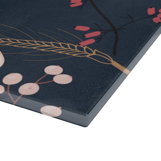 Glas Snijden Witte Bloemen op Donkerblauw Snijplank (Hoek)