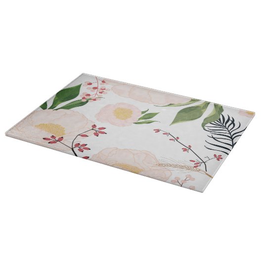 Glas Snijden Witte Bloemen op Wit Snijplank (Hoek)