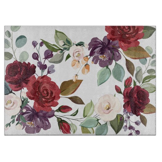 Glas Snijden Witte Rozen Gouden Geometrische Flo Snijplank (Voorkant)