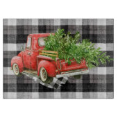 Glas Snijden XMAS Truck Baffalo Plaid Zwart Wit Snijplank (Voorkant)