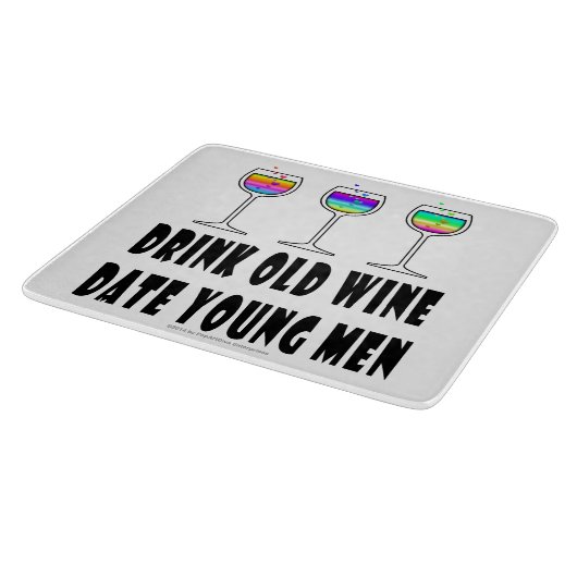 GLAS SNIJPLANK DRINK OUWE WIJN, DATUJGE YOUNG MANS (Hoek)