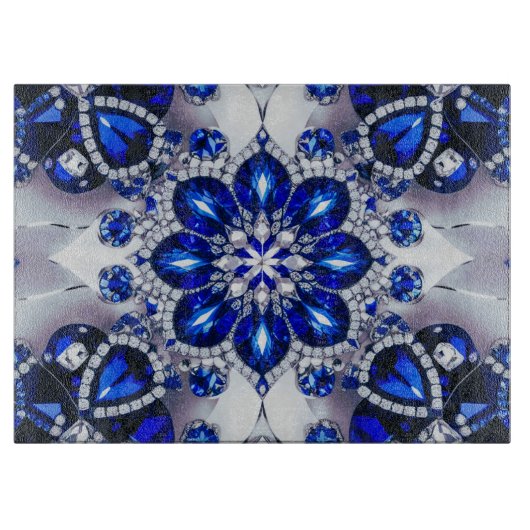 Glas snijplank met Blauw Witte Kleuren (Voorkant)