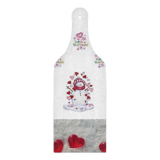 Glas snijplank Valentijnsdag sneeuwman (Voorkant)