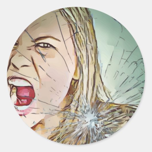 glas, sticker, gebroken glas, gebroken glas ronde sticker (Voorkant)