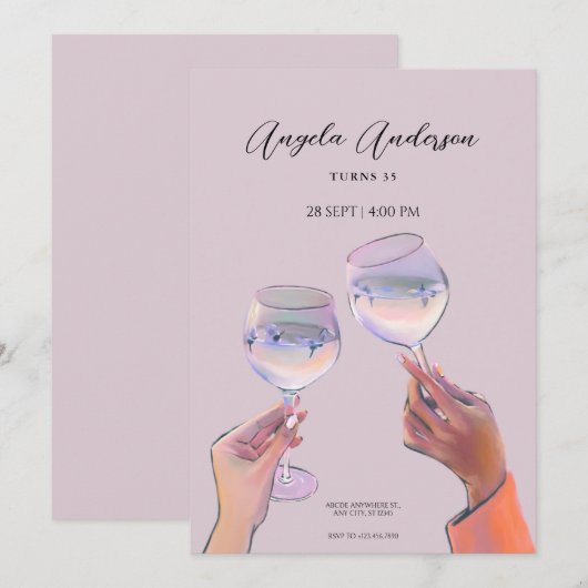 Glas toast juicht verjaardag kaart (Voorkant / Achterkant)