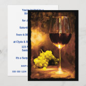 Glas van wijn en groene druiven in kaarslicht kaart (Voorkant / Achterkant)