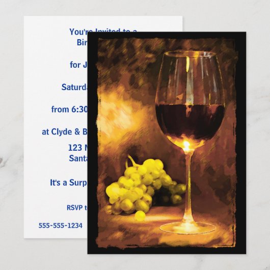 Glas van wijn en groene druiven in kaarslicht kaart (Voorkant / Achterkant)